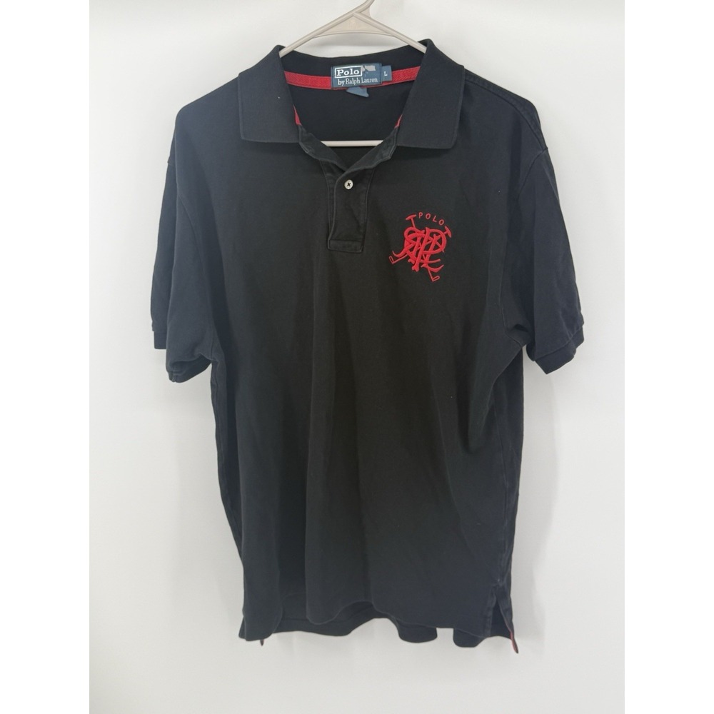 Vintage Polo Ralph Lauren Polo Shirt Black Red RL Embroidered Preppy Men's Large